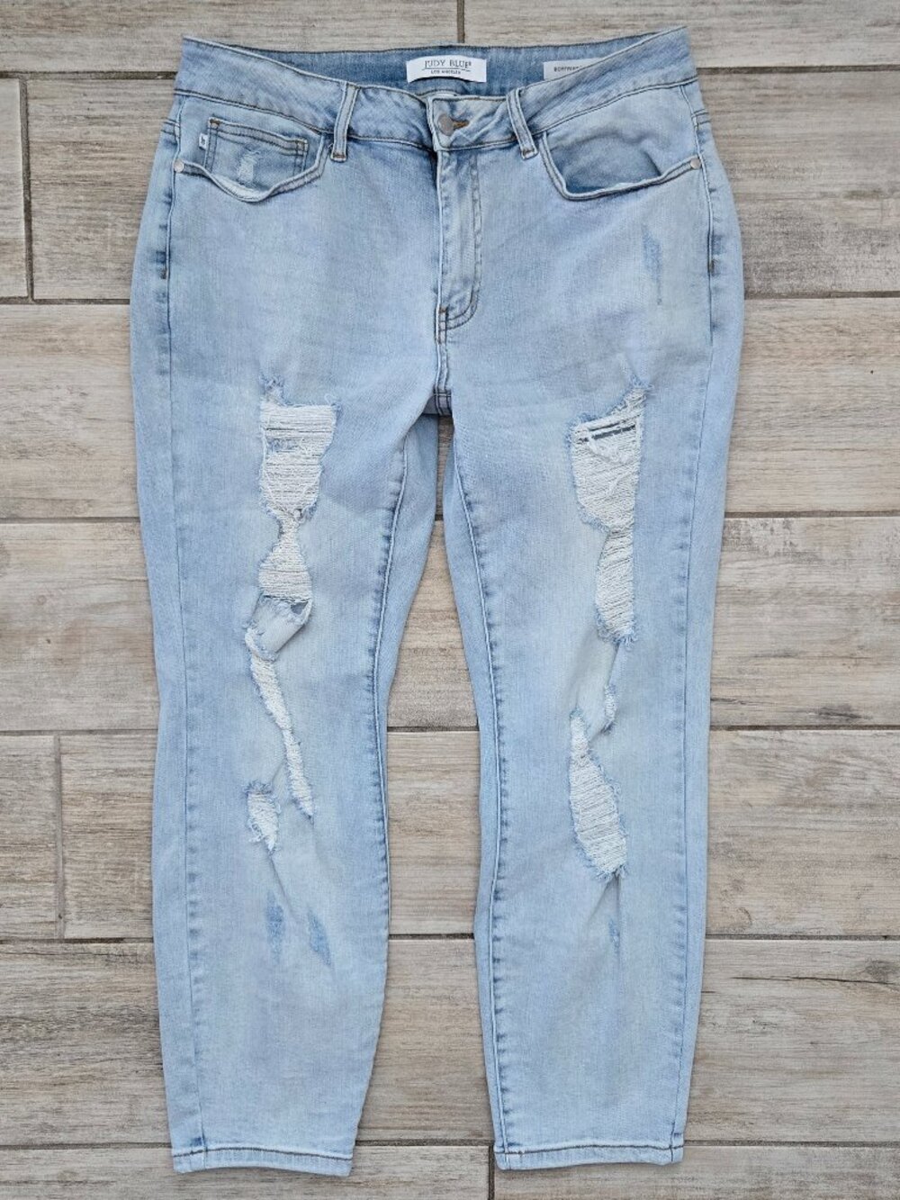 Judy Blue Boyfriend Fit Distressed Jeans Women Light Wash Curvy Stretchy 14W